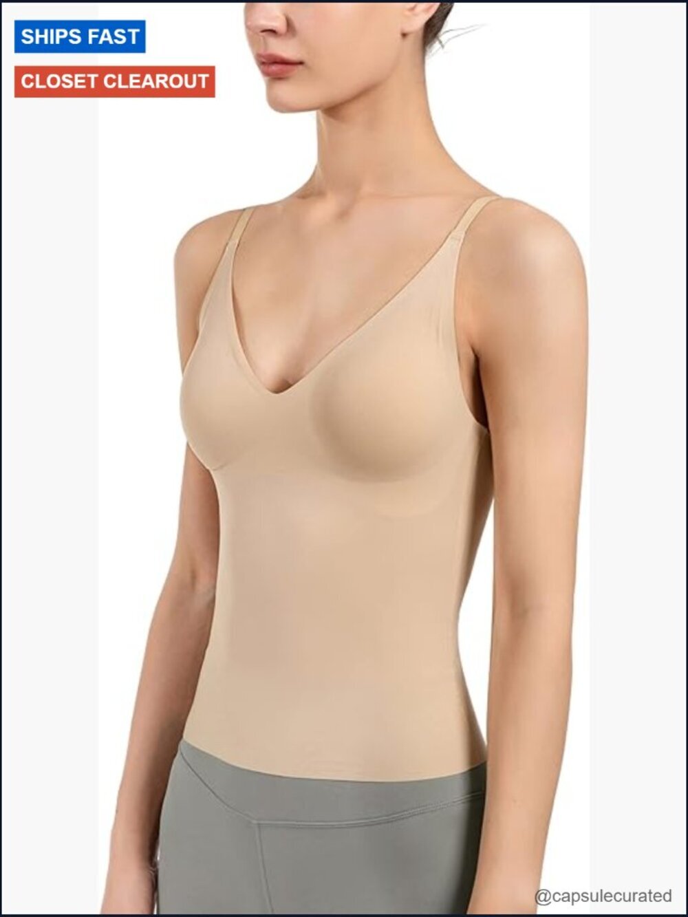 Women's Fit Camisole with Built in Bra - Spaghetti Straps Seamless Tank Top